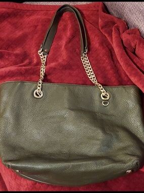 Michael Kors Olive Green Leather Tote with Gold Chain Straps